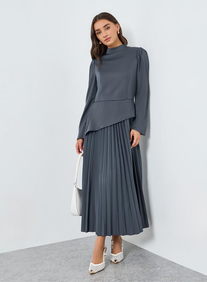 ستايلي فستان ميدي بأكمام طويلة وبليسيه - Image 1